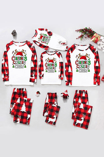 Conjunto de pijama familiar con estampado navideño rojo y blanco